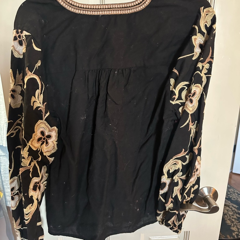 Calypso St. Barth Black Top with Gold Floral Embroidery - Picture 4 of 4